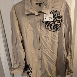 Elegant Beige Blouse with Black Embroidery